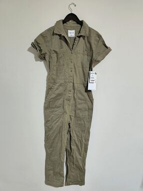 Utility Short-Sleeve Jumpsuit in Olive Green